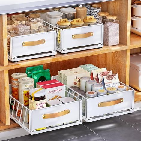 Ausziehbarer Metall-Schubladenorganizer mit Griff, Küchenregal mit Nano-Schrank - Badezimmer-Schubladenkorb (40 Tiefe x 30 Breite x 16 Höhe cm) (1/5)