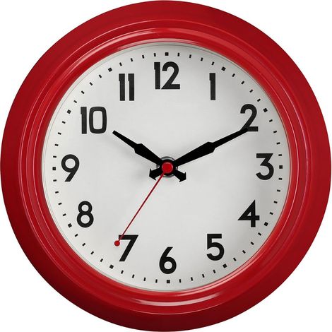 Premier Housewares Wall Clock Red / Black Finish Frame Clocks For Living Room / Bedroom / Contemporary Style Round Shaped Design Metal Clocks For Hallways 8 x 22 x 22 (1/5)