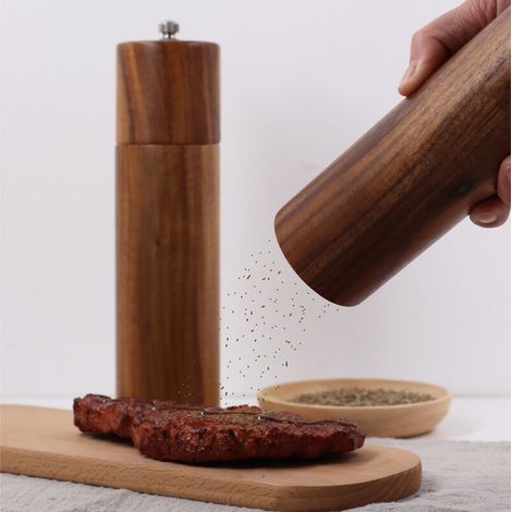 Set aus 2 Salz- und Pfeffermühlen aus Holz, 20 cm manuelle Pfeffermühle, Salz-/Gewürzmühle mit verstellbarem Keramikmahlwerk für Gewürze, Pfeffer und Salz, in Geschenkbox.