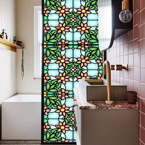 Film de protection UV pour fenêtres préservant l'intimité : film décoratif électrostatique non adhésif, effet vitrail, 45 x 100 cm (1/5)