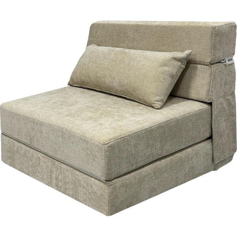 Schlafsessel mit Bettfunktion, Klappmatratze, Memory Schaum, Beige 70x200cm (1/5)