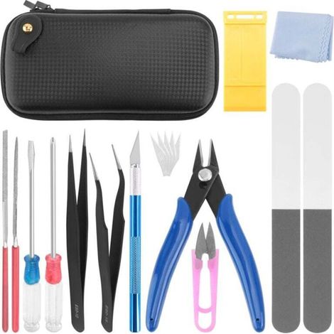 Kit de modelismo de 15 piezas con herramientas básicas para la construcción de edificios, coches y aviones (1/4)