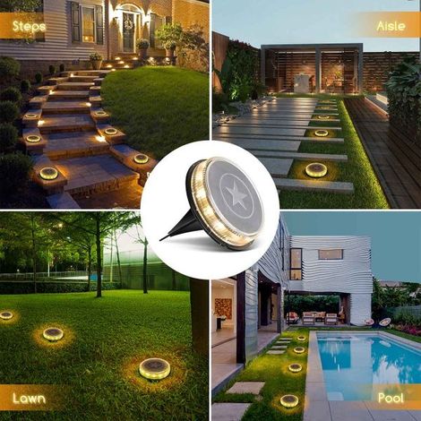 4pz Faretti LED Solari Calda 3200K con 16 Led con Sensore di Luce Montaggio a Prato Diretto IP66 AUTO ON/OFF (1/5)