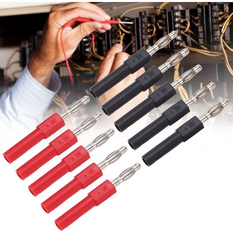 Rote und schwarze Sets werden in 5er-Packs verkauft, 4 mm Bananenstecker-Adapter J.20012, 4 mm Stecker auf 2 mm Buchse Bananenstecker, geeignet für Multimeter-Messspitzen. (1/5)