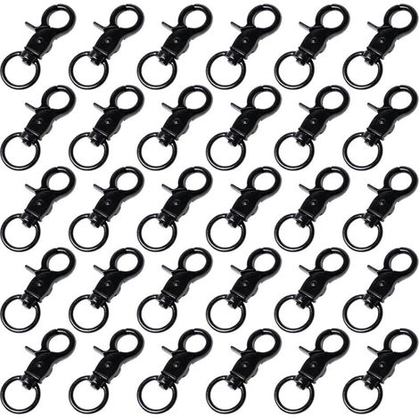 30 Stück schwarze drehbare Karabinerhaken mit Metallschere, kleine drehbare Karabinerhaken für Schlüsselanhänger und Hundeleinen