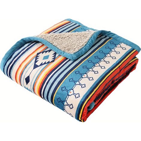 Couverture Bohème à Rayures en Flanelle – Douce et Polyvalente pour Canapé, Lit et Bureau (1/4)