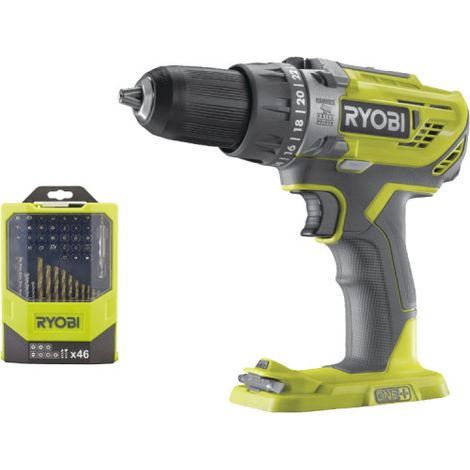 Pack RYOBI - Perceuse à percussion R18PD3-0 - 18V One+ sans batterie ni chargeur - Coffret 46 accessoires mixtes RAK46MIX (1/5)