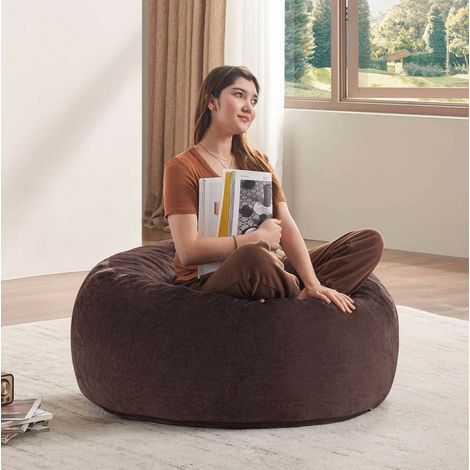 Fauteuil pouf 90x90x50 cm en tissu brun, modulable et gain de place pour salon FloraGrace (1/5)