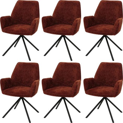 [NON UTILIZZATO] Set di 6 sedie per sala da pranzo HHG-494, con braccioli, seduta girevole, tessuto ciniglia Oeko-Tex MVG, rosso ruggine