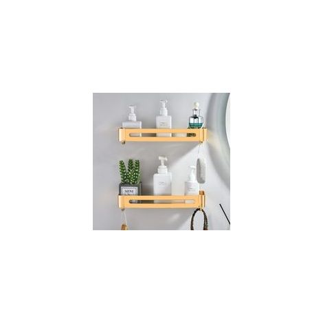 Organizer da bagno senza foratura, cestino portaoggetti da parete in metallo color oro champagne per gel doccia e shampoo (2 pezzi) - Crezuo