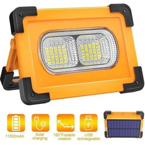 Projecteur LED rechargeable Ulisem, projecteur LED portable 80 W avec panneau solaire, lampe de travail ultra-lumineuse 4 modes avec batterie 10 000 mAh pour le camping et le bricolage. (1/3)