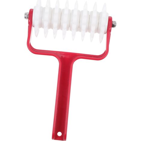 Rouleau à pâte à pizza avec lame, perforatrice et aiguilles, 20 cm, plastique rouge (1/4)
