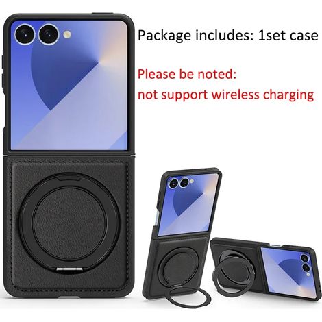 Étui de téléphone de luxe en cuir avec support magnétique rotatif à 360° (noir, Galaxy Z Flip4) (1/5)