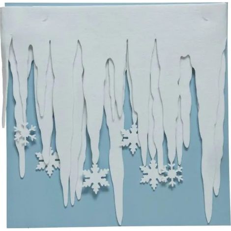 Bordo decorativo navideño de fieltro blanco con copos de nieve y carámbanos 200 × 34 cm