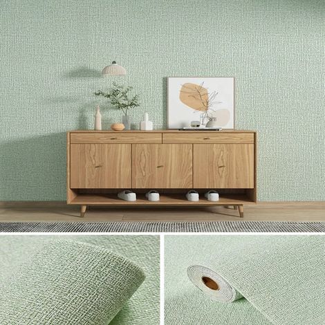 (Vert lin, 280 cm x 50 cm) Papier peint/sticker mural 3D en mousse PVC autocollant, couleur unie, épais et imperméable, pour la décoration intérieure. (1/5)