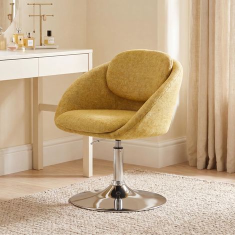 Wahson Modern Vanity Chair, Chenille Upholstered Swivel Stool with Height Adjustment for Bedroom & Office, Yellow