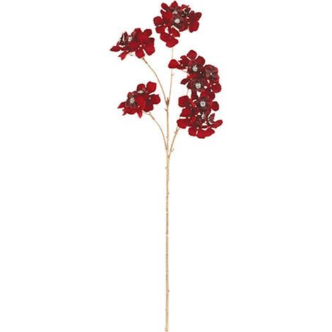 Rametto decorativo natalizio di ortensie dorato con fiori rossi da 66 cm (1/4)