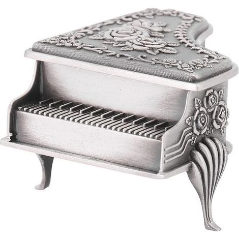 Organisateur de bijoux en forme de piano de fabrication soignée, boîte en alliage de zinc, belles boucles d'oreilles collier sculpté en rose pour alliances à domicile