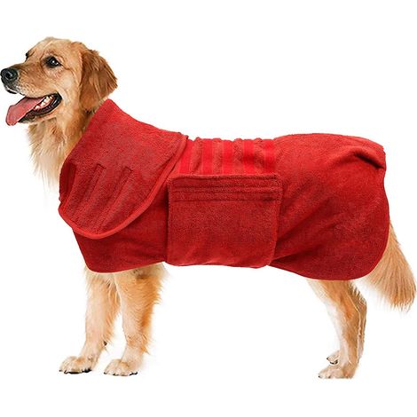 Serviette rouge pour animaux de compagnie à séchage rapide en microfibre de coton extensible avec motif veste chaude (1/5)