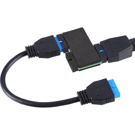 Répartiteur de carte mère USB3.0 19 broches, câble de panneau avant USB, câble d'extension 1 à 2, construction modulaire, hub USB 30, 20 broches, câble répartiteur haute vitesse avec puce (1/5)
