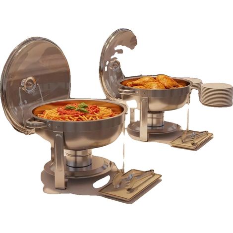Plat de service, construction en acier inoxydable, ensemble de buffet complet, vert armée (1/2)