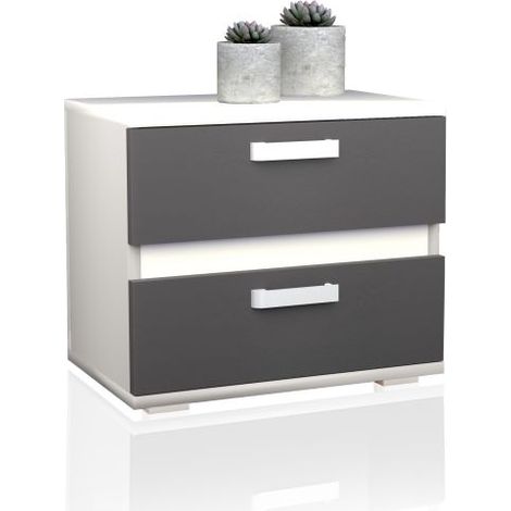 Mesita de noche de 2 cajones 60x40 cm Ataneq Blanco - Grafito (ancho) x 50cm (alto) (1/5)