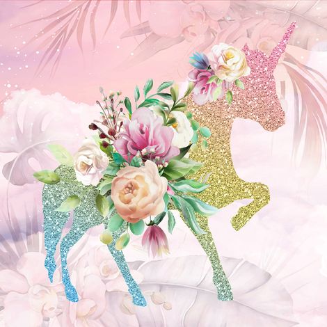 Papier peint panoramique Enfants - Licorne Pailletée - 130 cm x 130 cm (1/2)