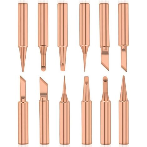 12PCS Pannes à Souder Cuivre Pur Pointe de Fer à Souder Sans Plomb Outil de Soudage pour Station de Soudur (1/5)