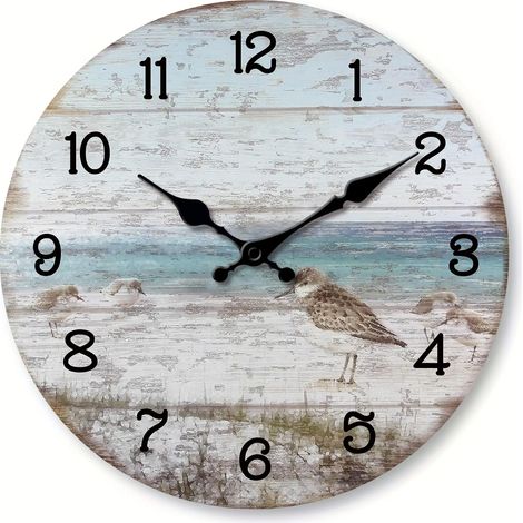 Horloge murale unique (40 cm) motif oiseau marin, horloge silencieuse, décoration intérieure inspirée du littoral, cadeau original (1/5)