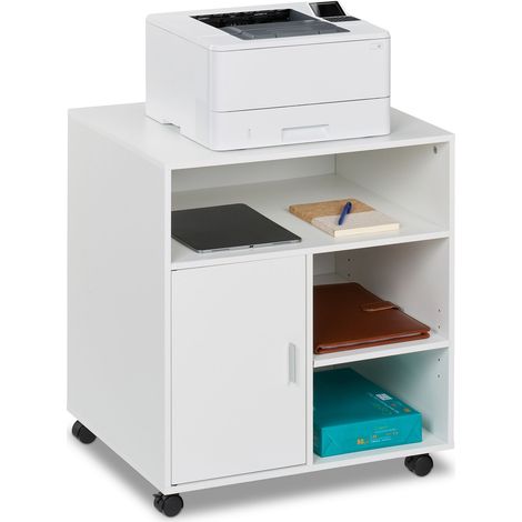 Relaxdays Caisson de bureau, avec 5 compartiments, porte, à roulettes, H x L x P : 66,5 x 60 x 50 cm, blanc (1/5)