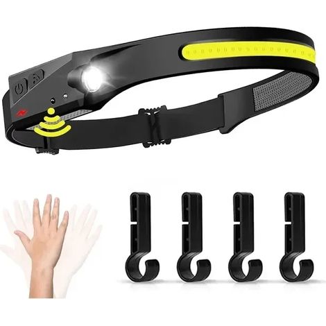 Lampe frontale portable LED avec capteur, batterie intégrée et rechargeable par USB (1 pièce avec crochets), idéale pour le camping, la pêche et les situations d'urgence. (1/5)