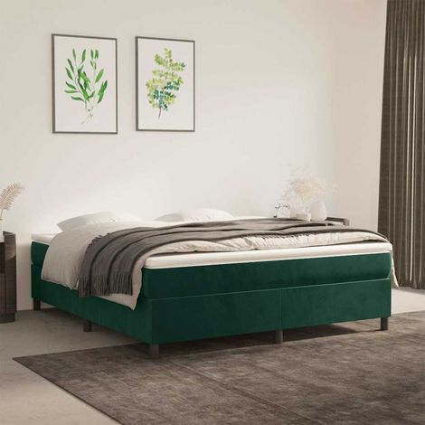 Cama box spring con colchón terciopelo verde oscuro 160x200 cm (1/5)