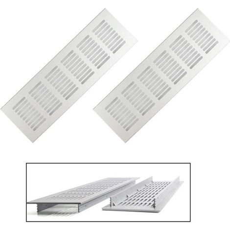 Grilles de ventilation 2 pièces, grilles de ventilation rectangulaires, grilles de ventilation en aluminium, grilles de ventilation extérieures 80x250 mm Grilles de ventilation pour armoire blanches (1/4)