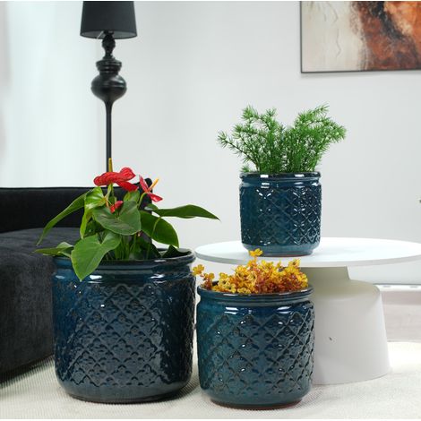 Set di 3 vasi da fiori in ceramica Ø 38/30,5/23 cm blu-verde lucido OKMYHOME (1/5)