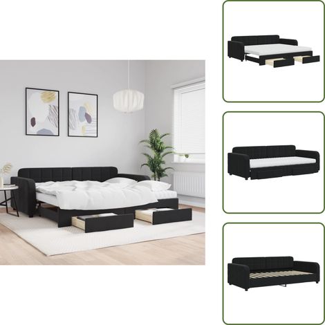 The Living Store Tagesbett Ausziehbar mit Schubladen Schwarz 90x200 cm Samt - Schlafsofa (1/5)