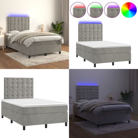 Sommier à lattes de lit matelas et LED Gris clair 120x200 cm - Lit Plateforme - Lit Capitonné - Lit Design - Lit Velours - Lit Avec Éclairage Led - Home & Living (1/5)