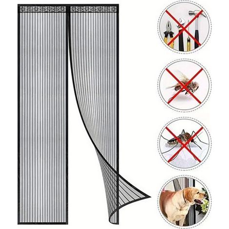 Magnetic Door Screen, Mesh Curtain, Magnetic Top-to-Bottom Seal with Automatic Closure, Keeps Fresh Air Inside (120x210cm, Black) (1/4)