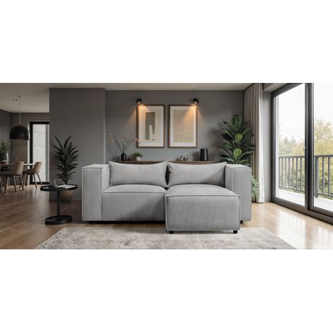 Ecksofa Designersofa NEVIO XS in Stoff Lincoln Grau Ottomane Rechts