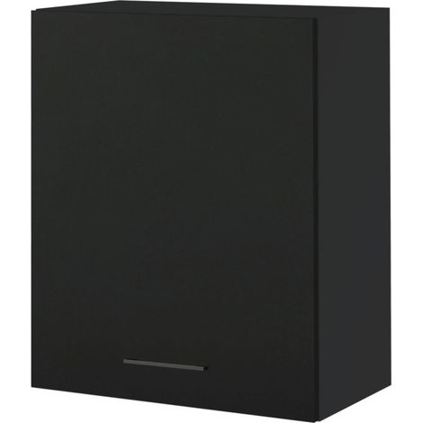 Meuble haut de cuisine Lovia noir Mat 1 porte L 60 cm - Porte avec poignée apparente Black (1/4)