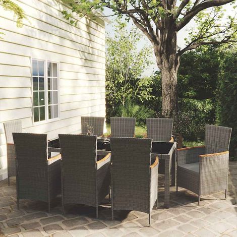 Ensemble à manger d'extérieur 9 pcs-Salon de jardin coussins Résine tressée Gris 892490 (1/5)