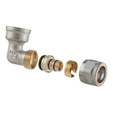 RACCORD COURBÉ FEMELLE À COMPRESSION POUR MULTICOUCHE 2 PIÈCES ASSEMBLÉES Dimensions : 3/4 x 3/4-20