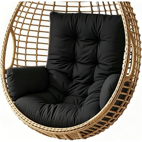 Coussin pour fauteuil suspendu - Pour intérieur et extérieur - Lavable - Épais - Noir (1/5)