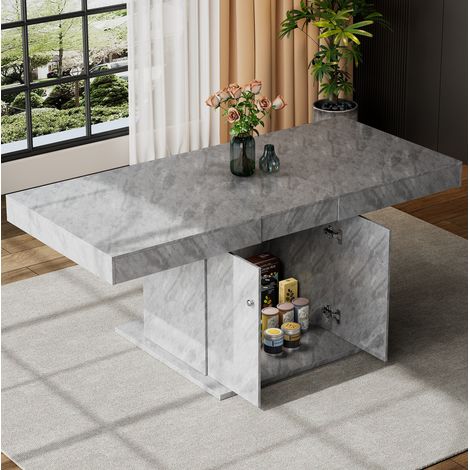Tavolo da pranzo allungabile in pannello truciolare grigio effetto cemento 140/180x80x76 cm con vano contenitore (1/5)