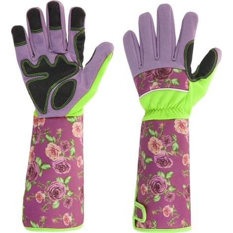 Violte 1 paire de gants de jardinage en cuir pour femmes, gants professionnels allongés pour la taille des rosiers (1/5)