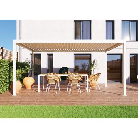 Pergola Bioclimatique Autoportante Motorisée Éclairée Aluminium 5x3 Blanc SV ORIAL France (1/5)