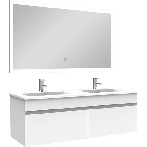 Acezanble Ensemble meuble Salle de Bain 120cm double vasque + miroir lumineux 3 couleurs + dimmable blanc (1/4)