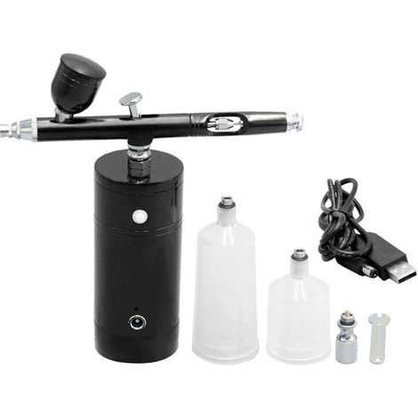 KKmoon Usb Rechargeable Airbrush Kit Pompe De Pulverisation Airbrush Compresseur A Double Action A Main Airbrush Gun Tattoo Peinture Hydratante Maquillage Fx, Noir, Ensoleillé (1/5)