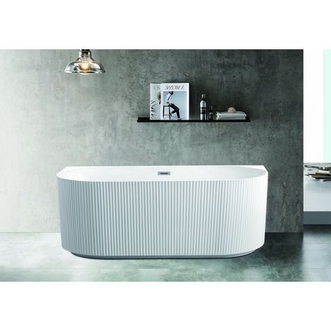 Sanitaire – Baignoire îlot blanche cannelée 80x170 cm – Design sculptural moderne – Acrylique haute qualité – Confort optimal pour salle de bain (1/5)