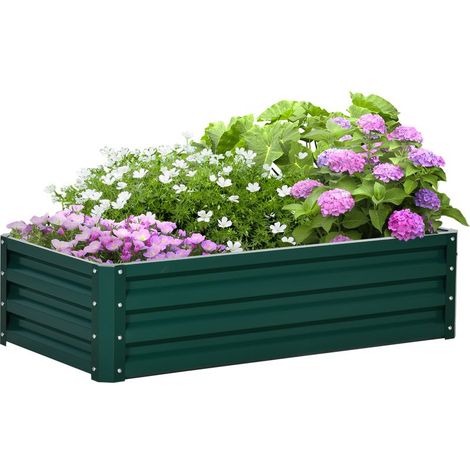 Carré potager de jardin rectangulaire tôle d\'acier ondulée 120 x 60 x 30 cm vert foncé (1/5)