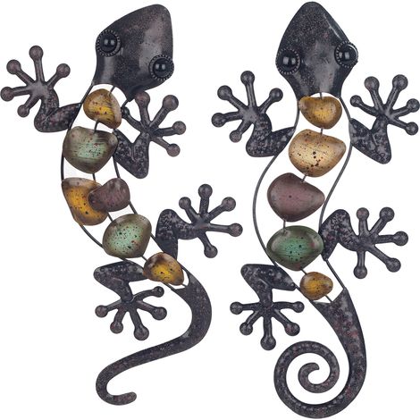 Signes Grimalt Colgante De Metal Adorno Pared  Lagartos Set 2 Unidades Jardin Gris 18x37x1cm 43047